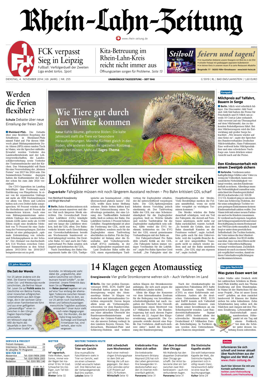 Rhein-Lahn-Zeitung vom Dienstag, 04.11.2014