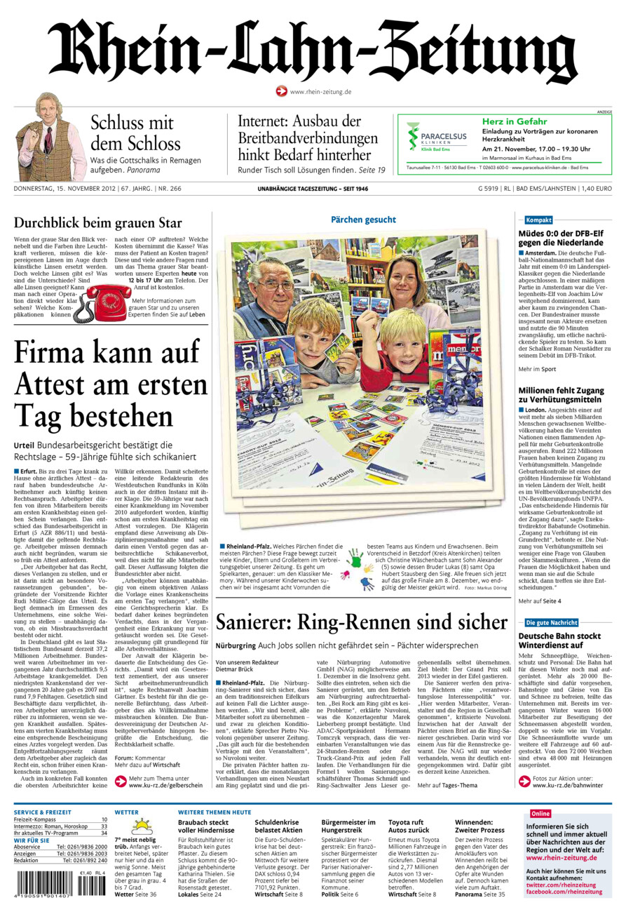 Rhein-Lahn-Zeitung vom Donnerstag, 15.11.2012