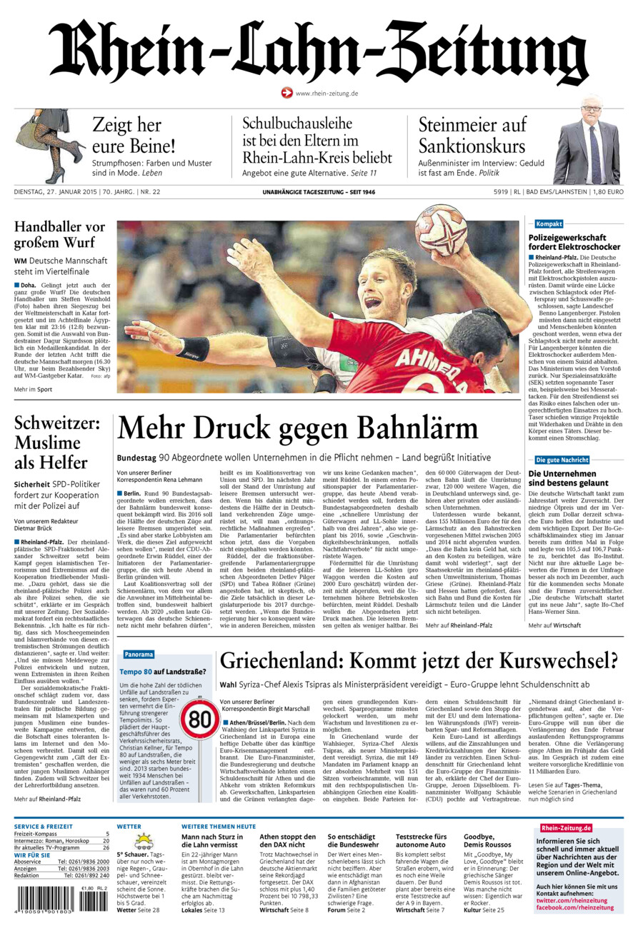 Rhein-Lahn-Zeitung vom Dienstag, 27.01.2015