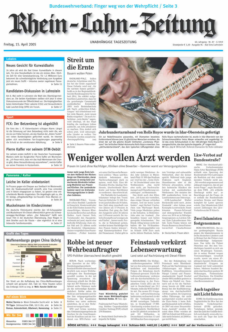 Rhein-Lahn-Zeitung vom Freitag, 15.04.2005