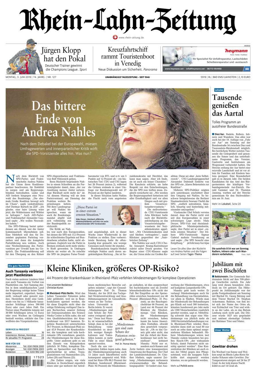 Rhein-Lahn-Zeitung vom Montag, 03.06.2019