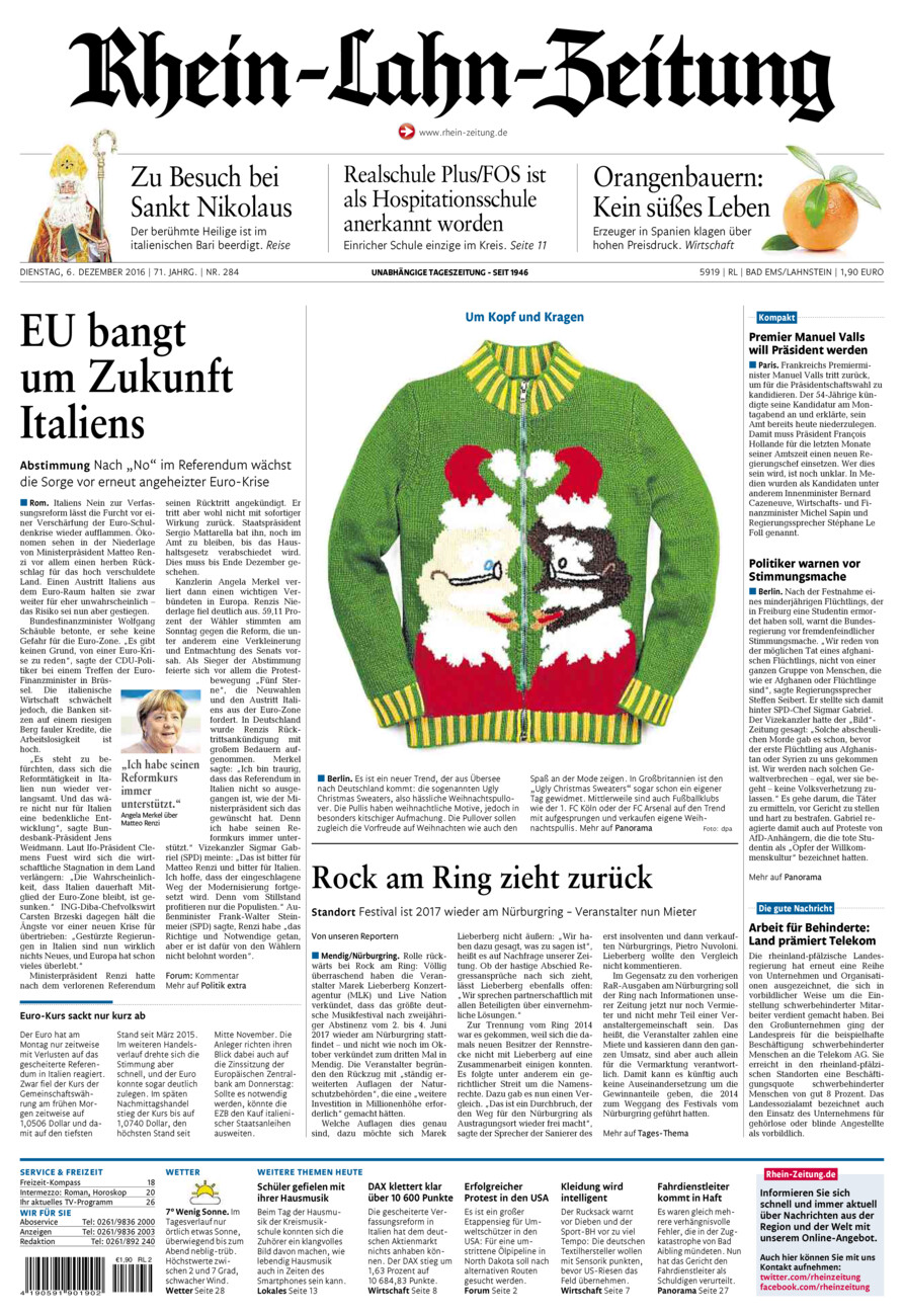 Rhein-Lahn-Zeitung vom Dienstag, 06.12.2016
