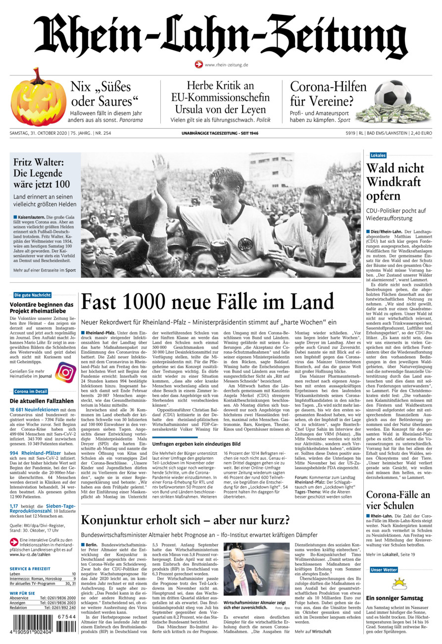 Rhein-Lahn-Zeitung vom Samstag, 31.10.2020