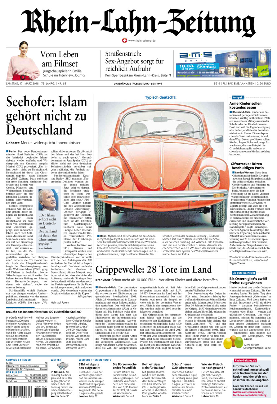Rhein-Lahn-Zeitung vom Samstag, 17.03.2018