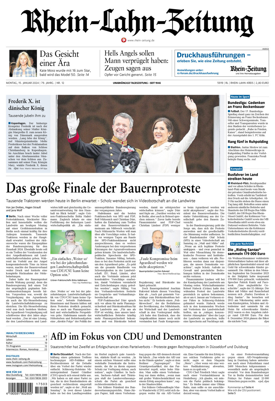 Rhein-Lahn-Zeitung vom Montag, 15.01.2024