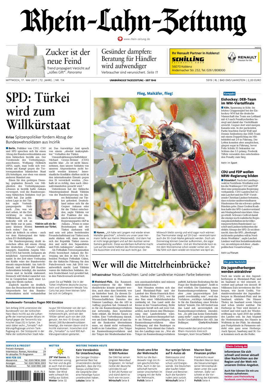 Rhein-Lahn-Zeitung vom Mittwoch, 17.05.2017