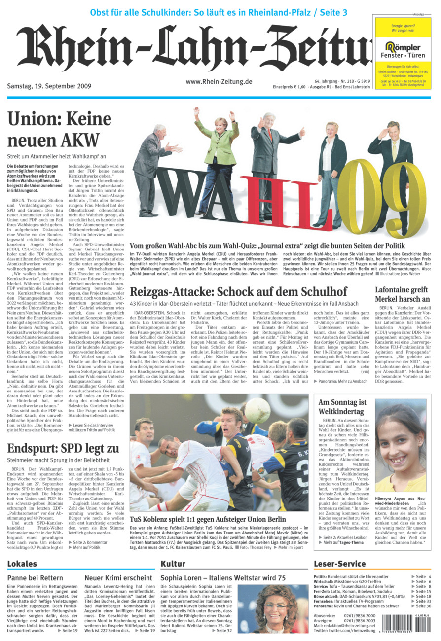Rhein-Lahn-Zeitung vom Samstag, 19.09.2009