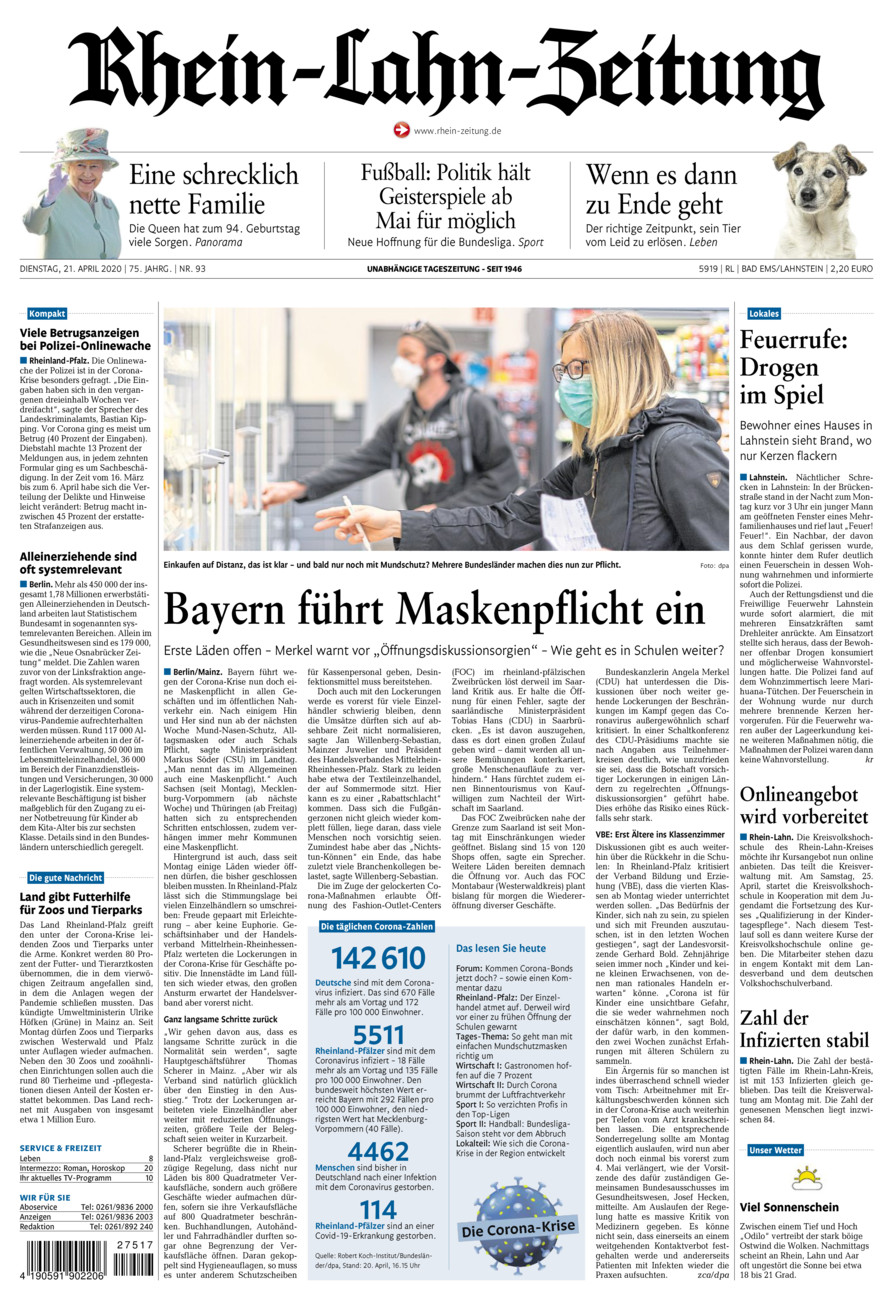 Rhein-Lahn-Zeitung vom Dienstag, 21.04.2020