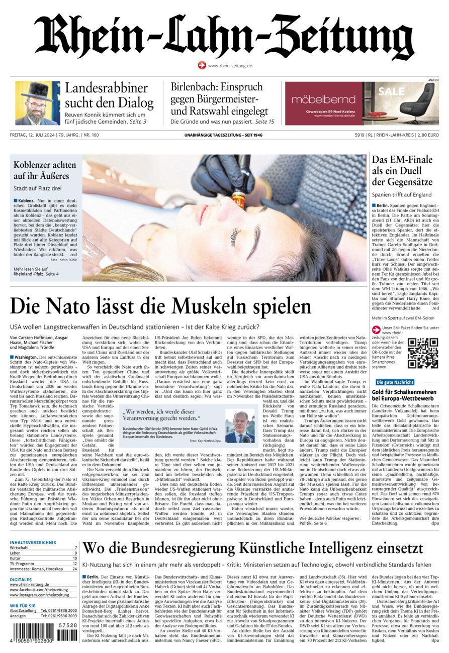 Rhein-Lahn-Zeitung vom Freitag, 12.07.2024