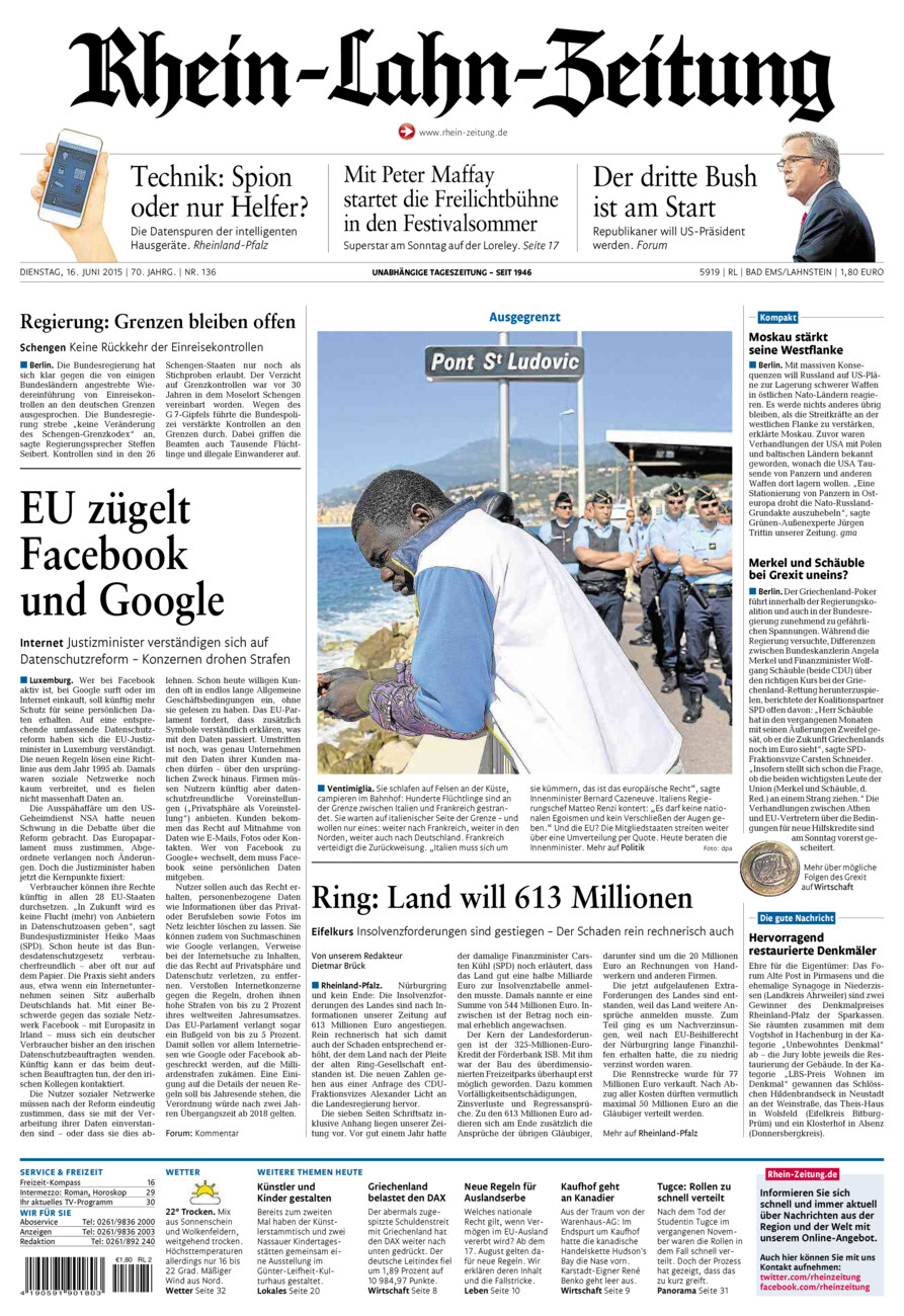 Rhein-Lahn-Zeitung vom Dienstag, 16.06.2015