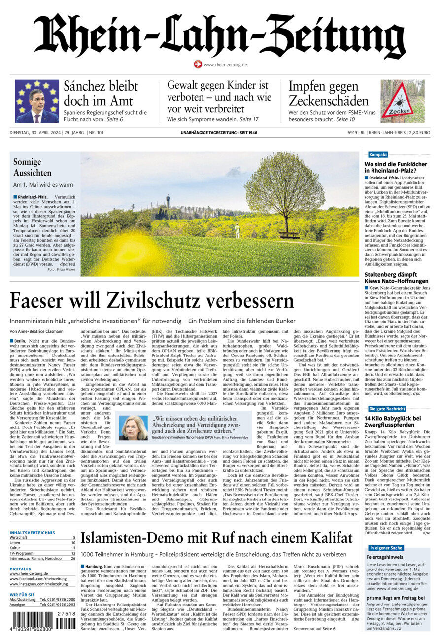 Rhein-Lahn-Zeitung vom Dienstag, 30.04.2024