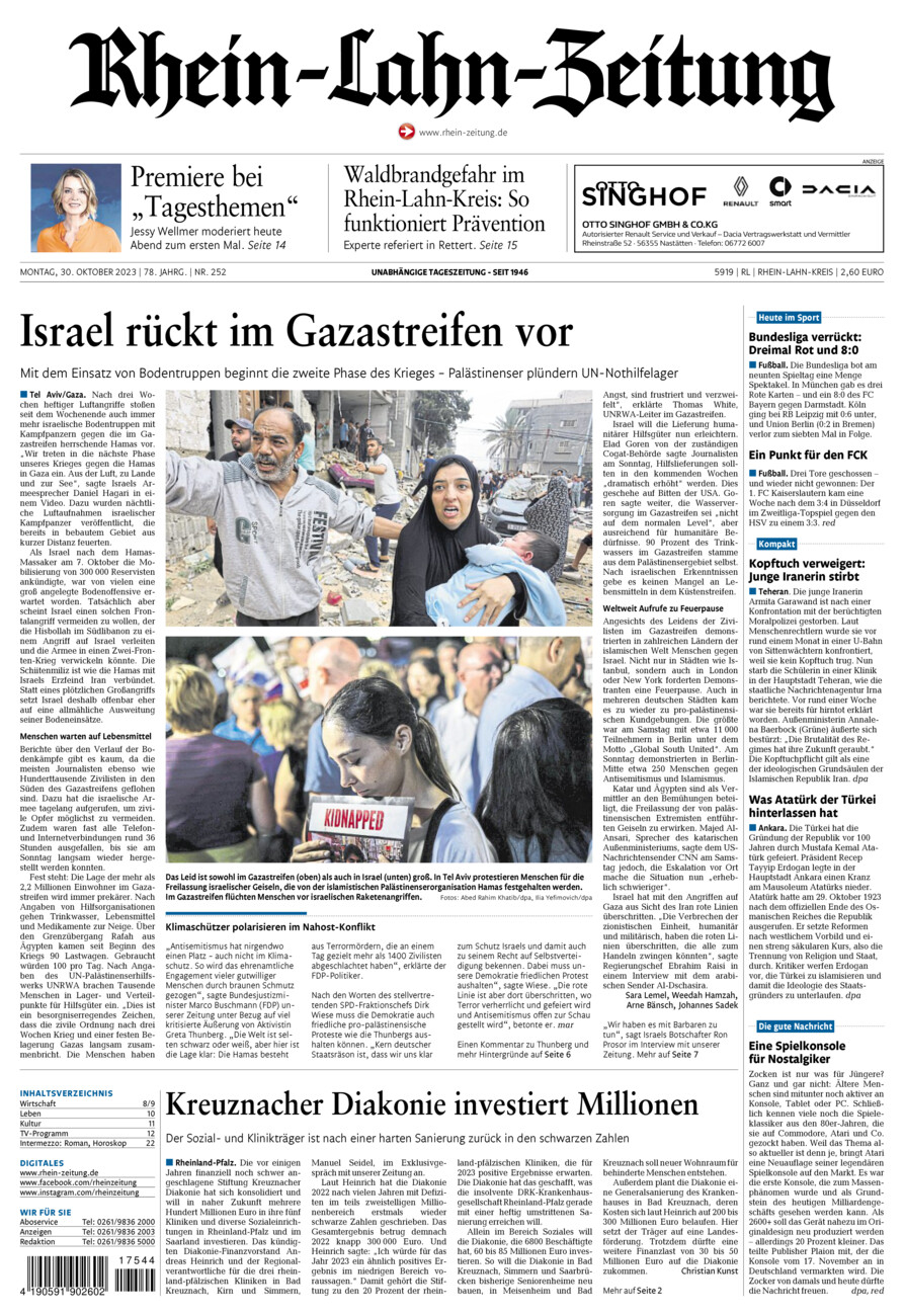 Rhein-Lahn-Zeitung vom Montag, 30.10.2023