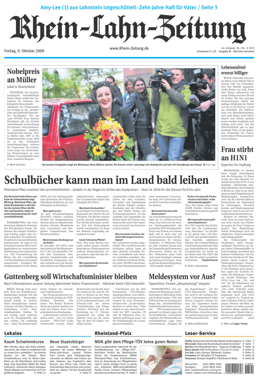 Rhein-Lahn-Zeitung vom Freitag, 09.10.2009