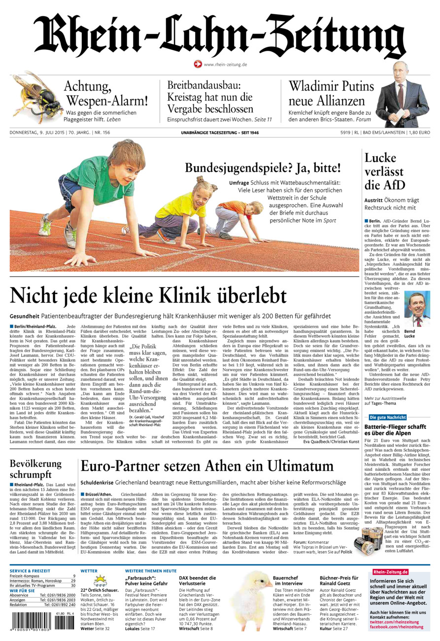 Rhein-Lahn-Zeitung vom Donnerstag, 09.07.2015