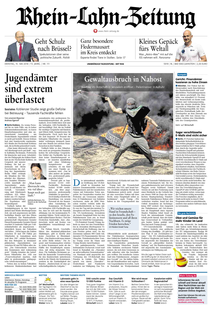 Rhein-Lahn-Zeitung vom Dienstag, 15.05.2018