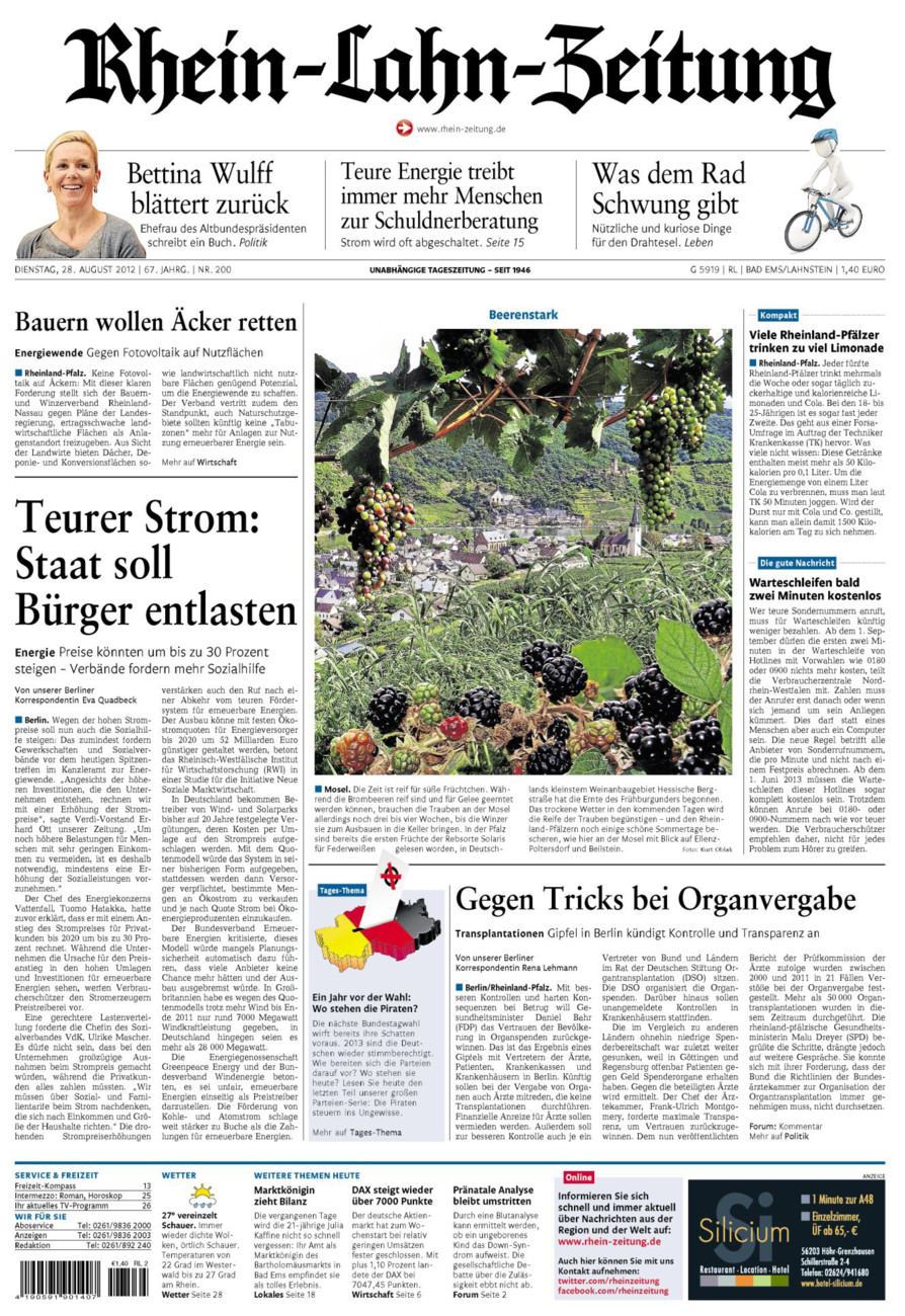 Rhein-Lahn-Zeitung vom Dienstag, 28.08.2012