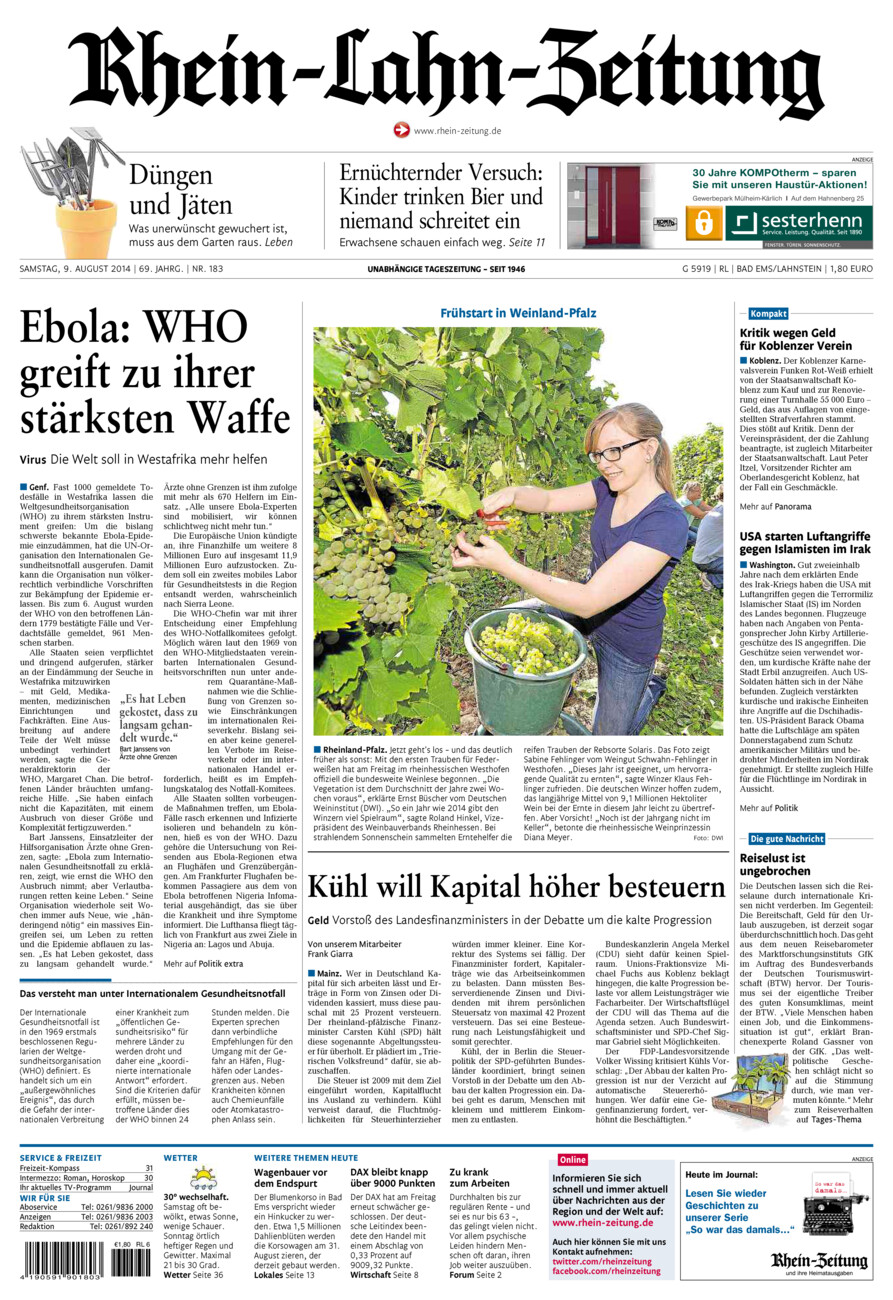 Rhein-Lahn-Zeitung vom Samstag, 09.08.2014