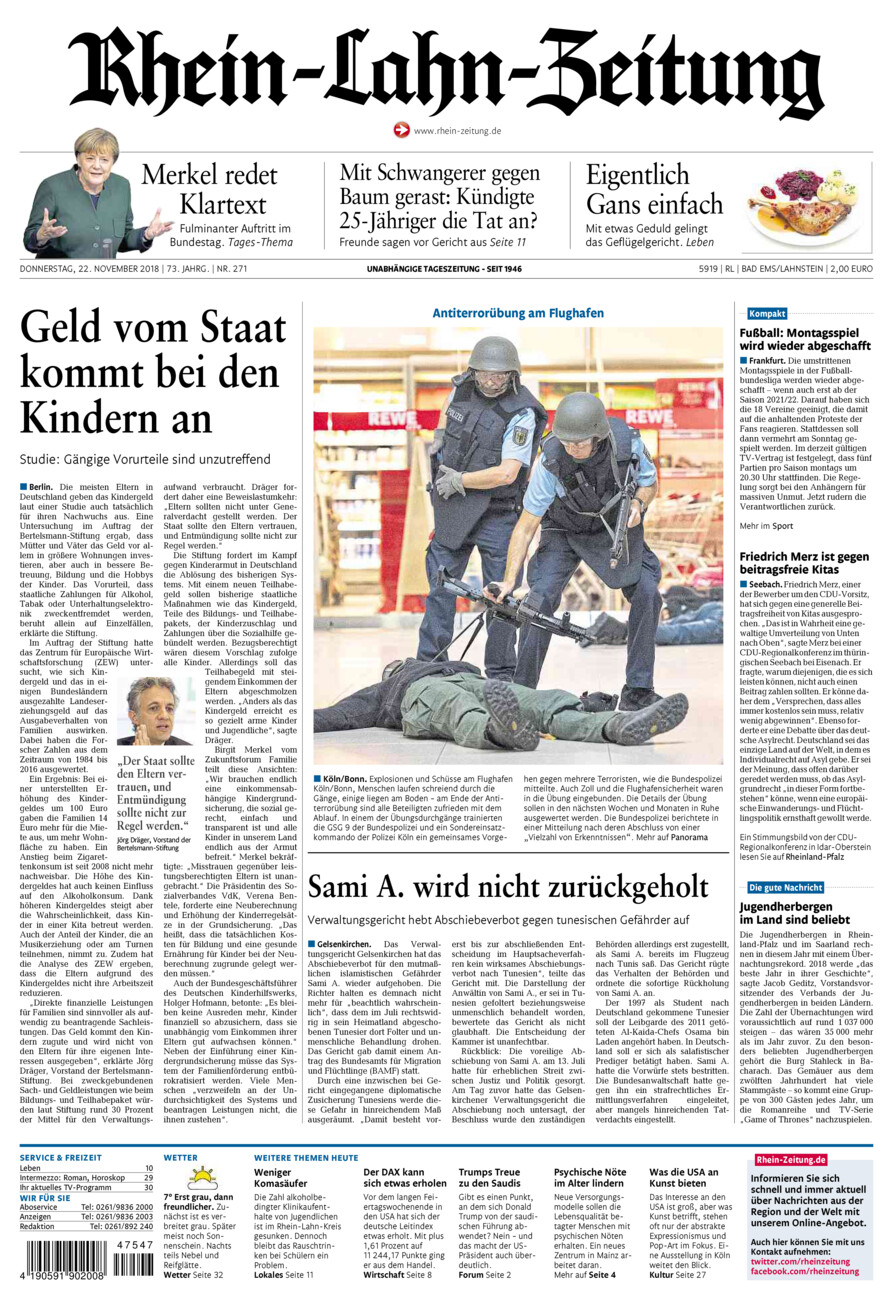 Rhein-Lahn-Zeitung vom Donnerstag, 22.11.2018