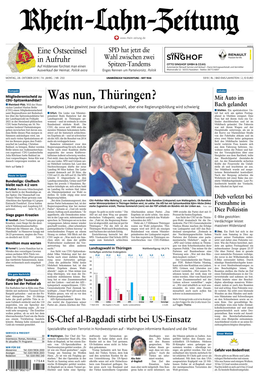 Rhein-Lahn-Zeitung vom Montag, 28.10.2019