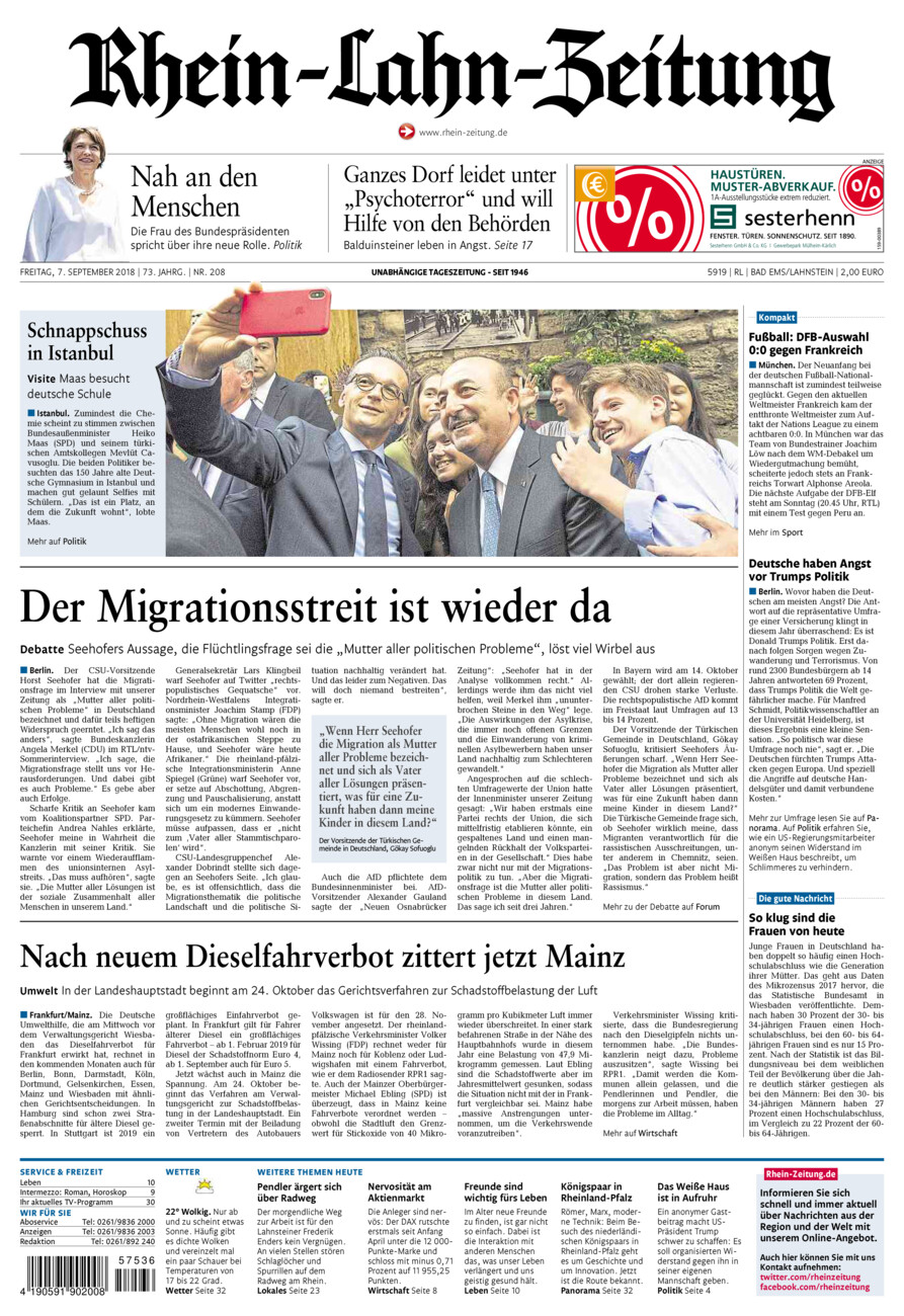 Rhein-Lahn-Zeitung vom Freitag, 07.09.2018