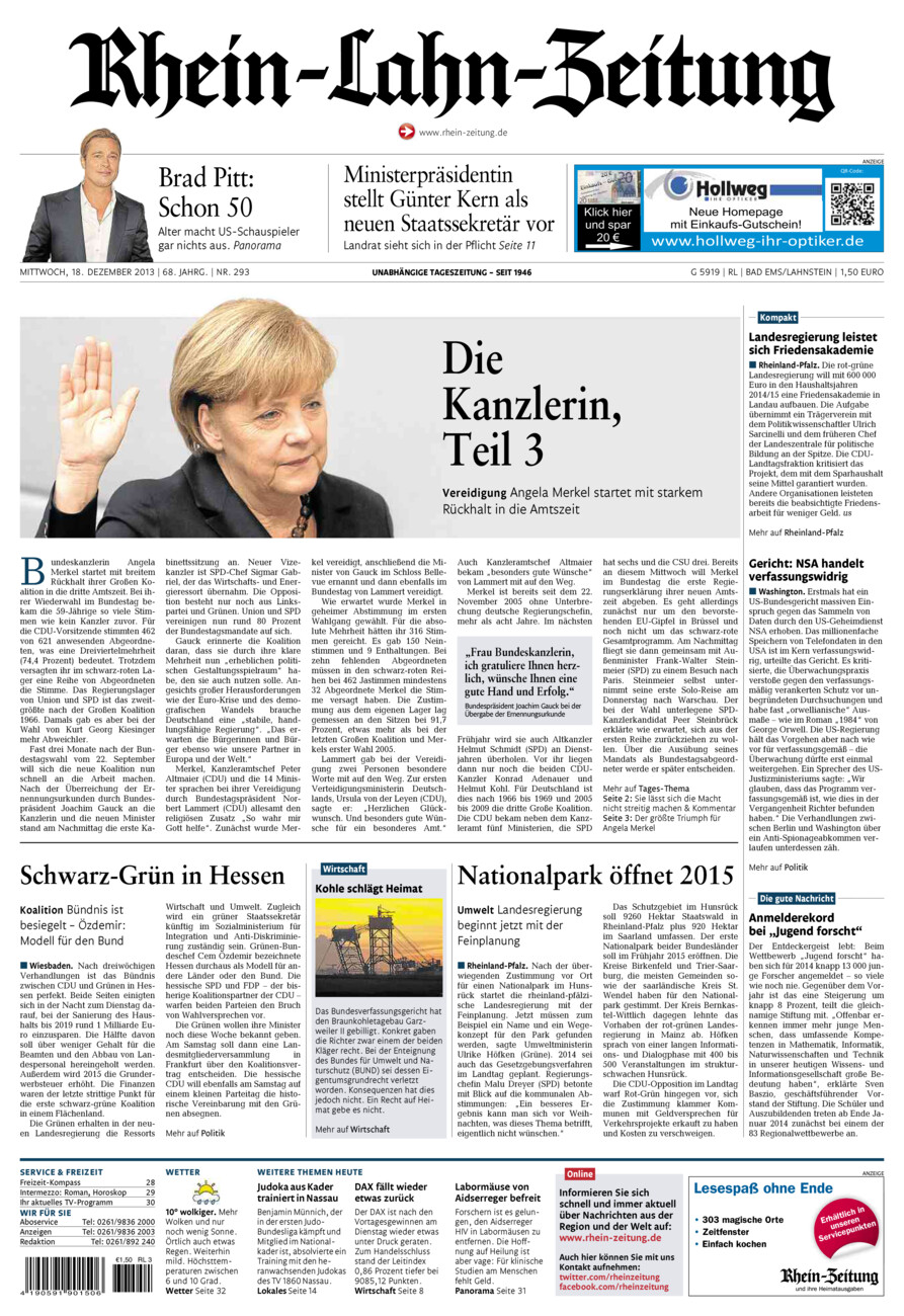 Rhein-Lahn-Zeitung vom Mittwoch, 18.12.2013