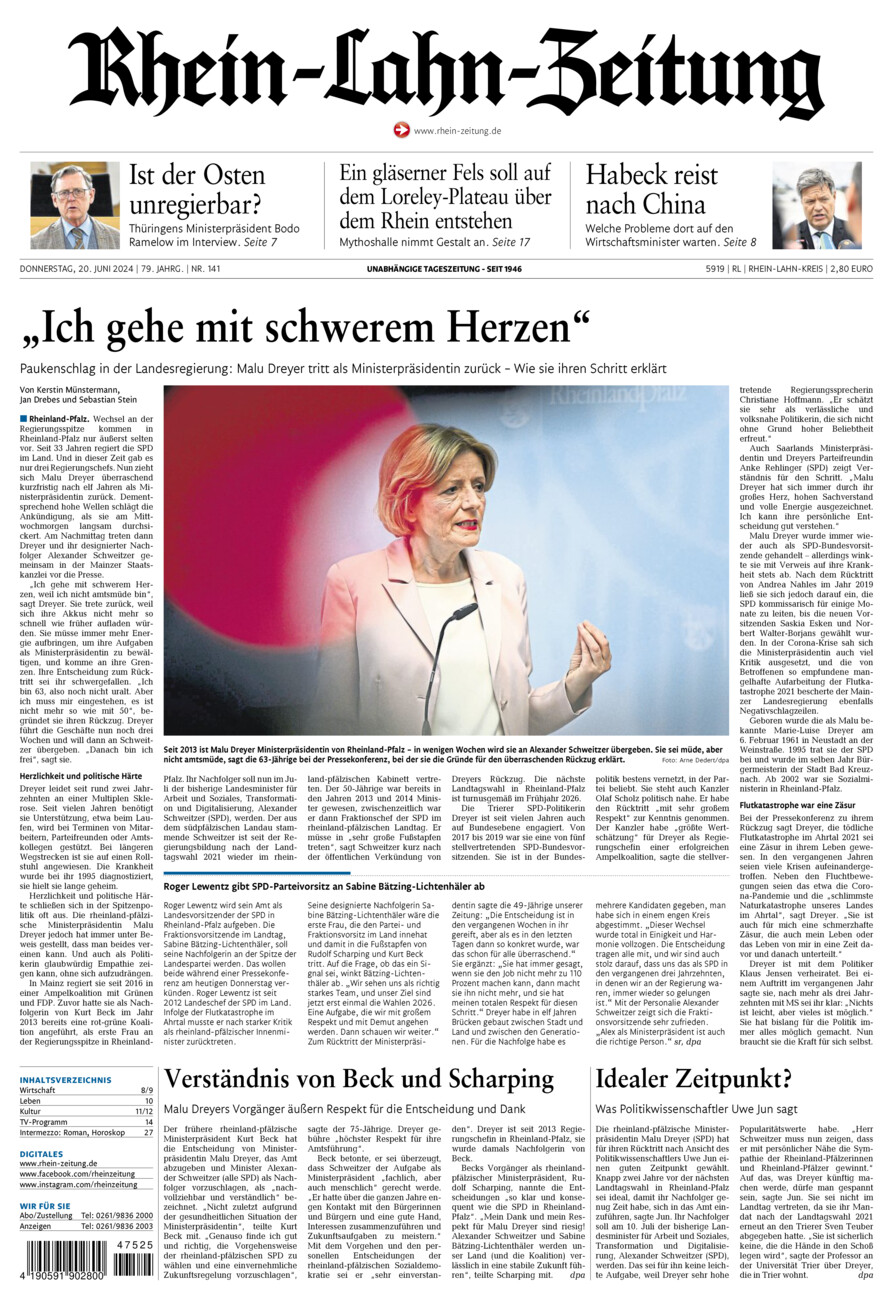 Rhein-Lahn-Zeitung vom Donnerstag, 20.06.2024