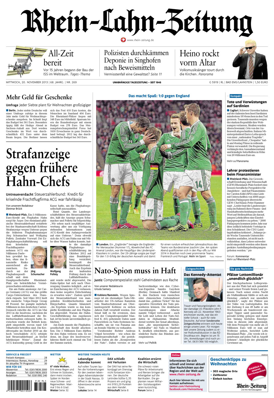 Rhein-Lahn-Zeitung vom Mittwoch, 20.11.2013