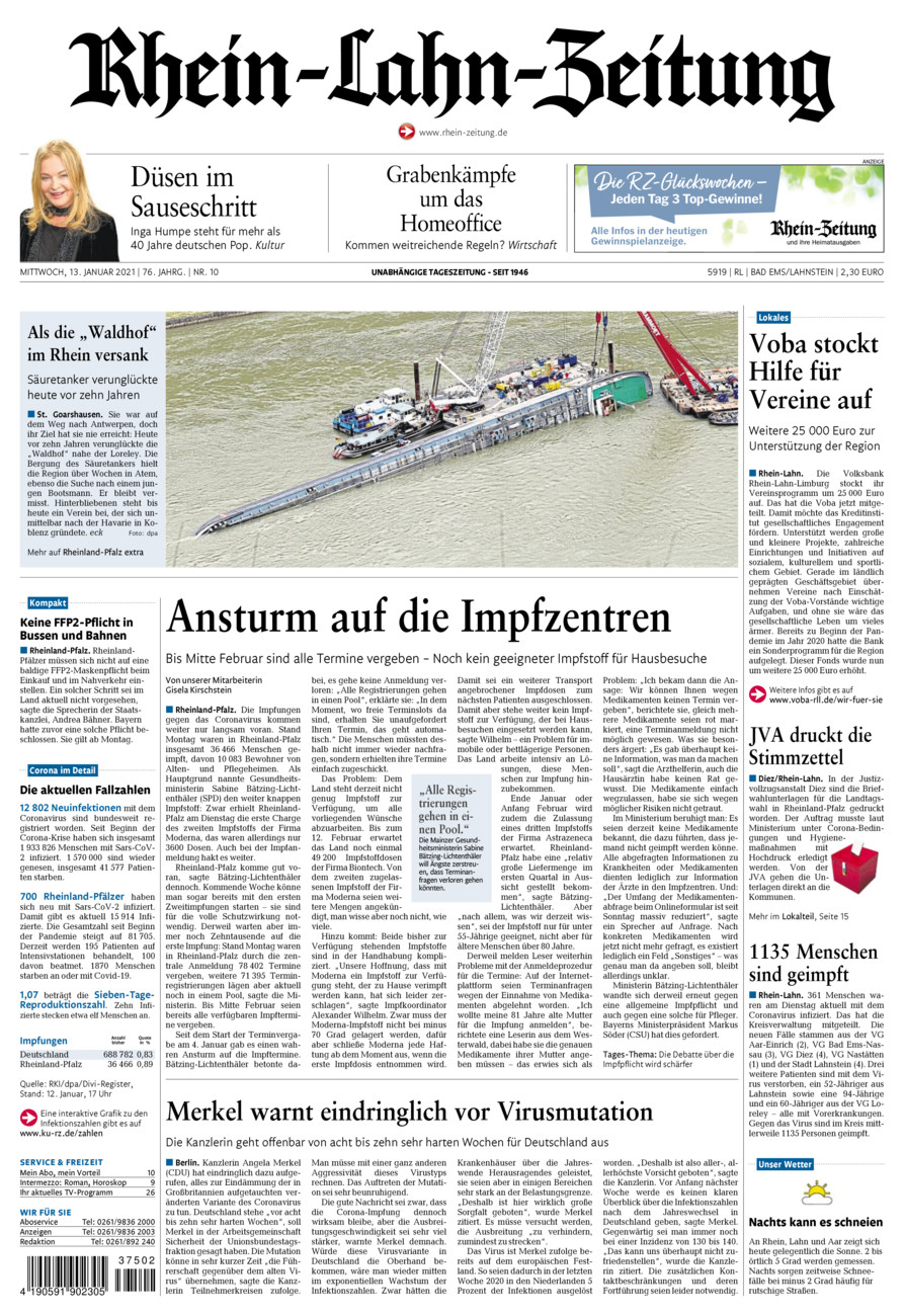 Rhein-Lahn-Zeitung vom Mittwoch, 13.01.2021
