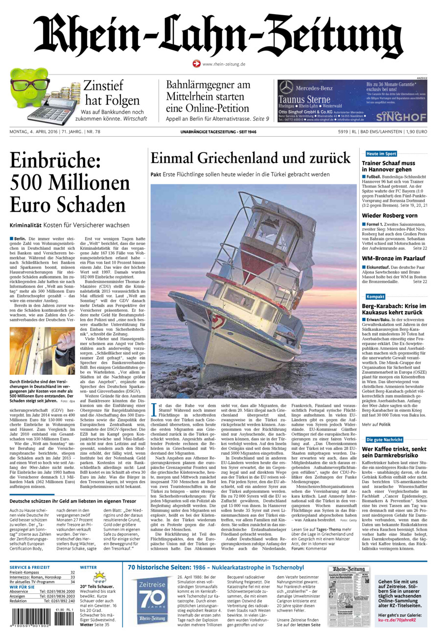 Rhein-Lahn-Zeitung vom Montag, 04.04.2016