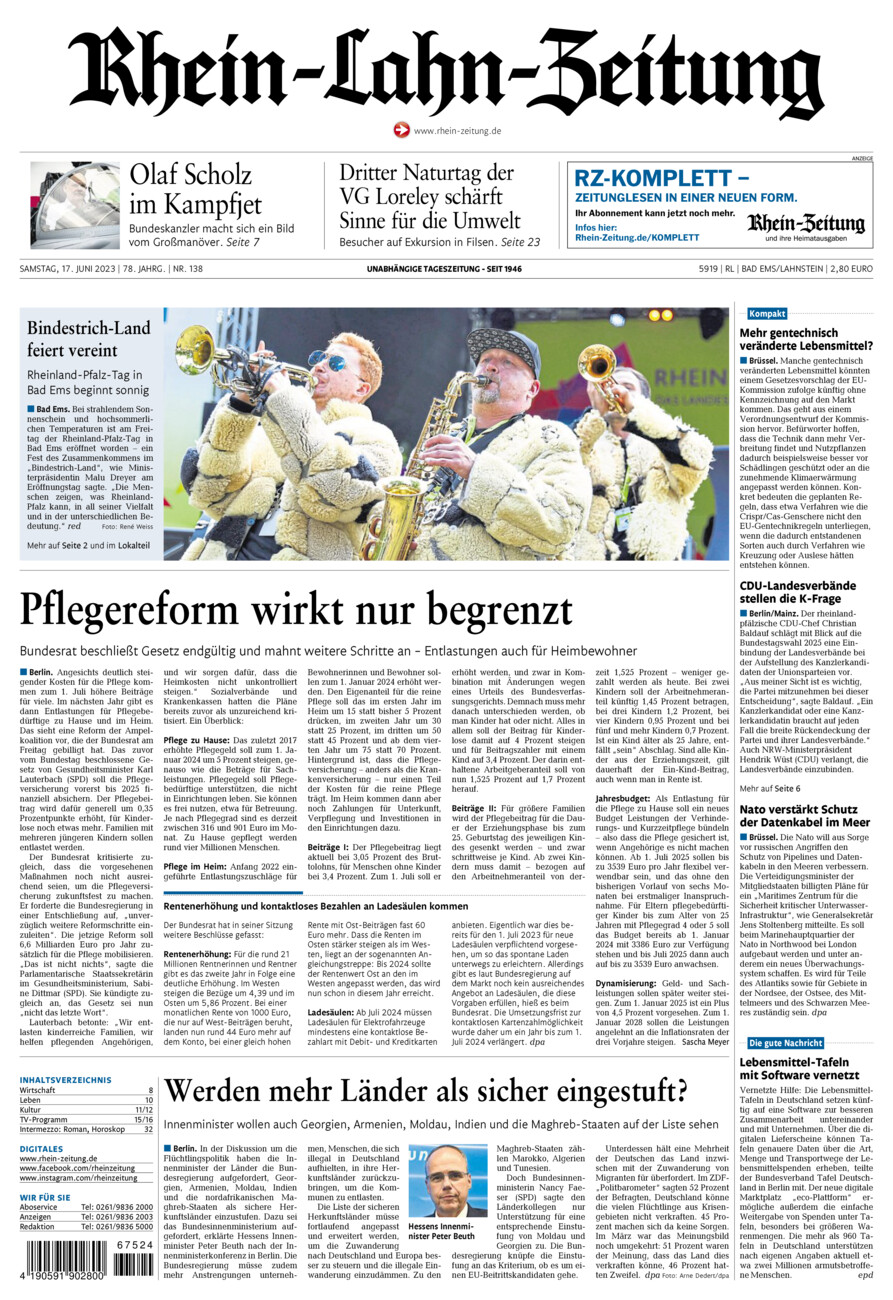 Rhein-Lahn-Zeitung vom Samstag, 17.06.2023