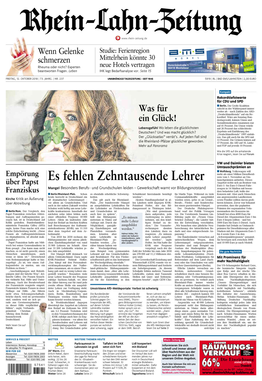 Rhein-Lahn-Zeitung vom Freitag, 12.10.2018