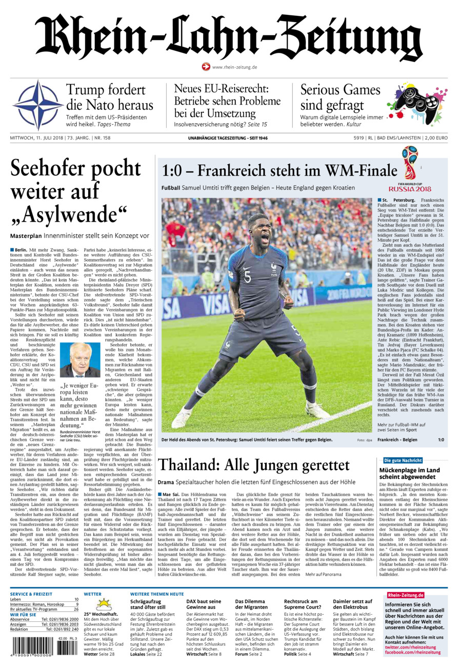 Rhein-Lahn-Zeitung vom Mittwoch, 11.07.2018