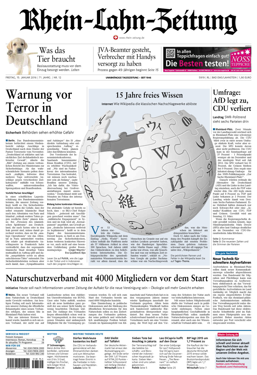 Rhein-Lahn-Zeitung vom Freitag, 15.01.2016