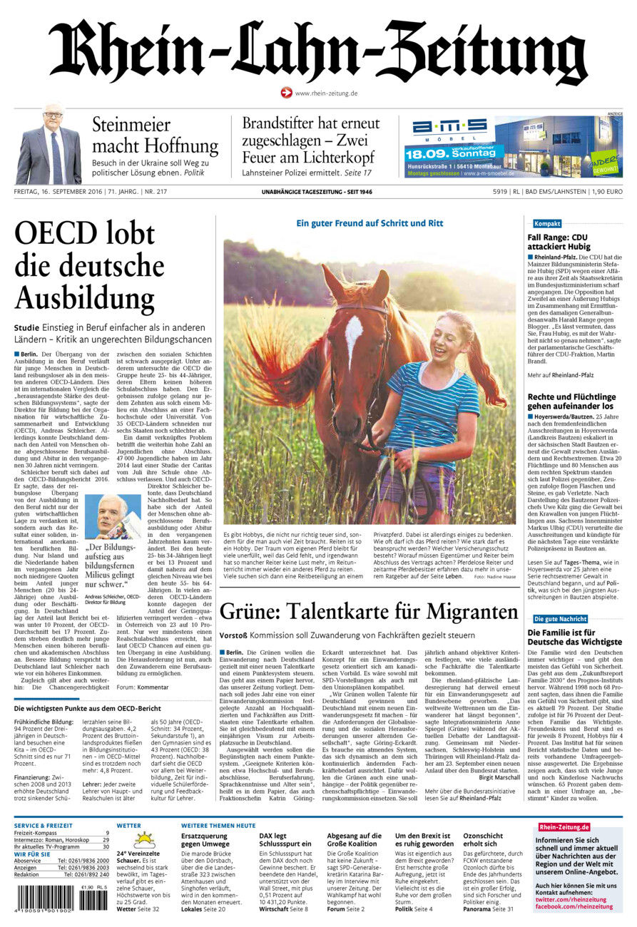 Rhein-Lahn-Zeitung vom Freitag, 16.09.2016
