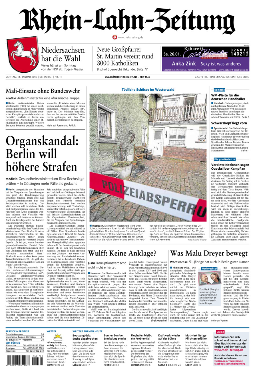 Rhein-Lahn-Zeitung vom Montag, 14.01.2013