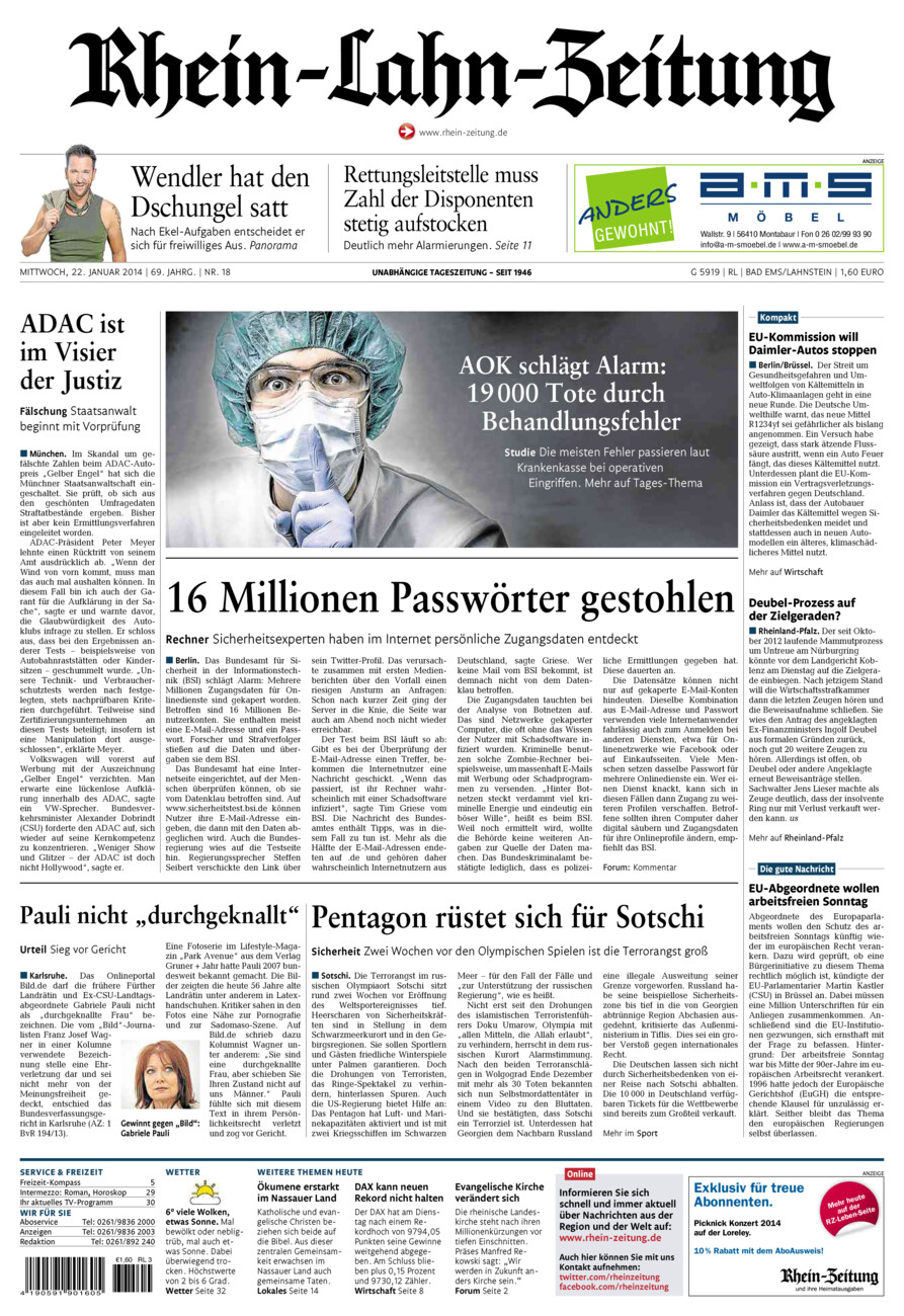 Rhein-Lahn-Zeitung vom Mittwoch, 22.01.2014
