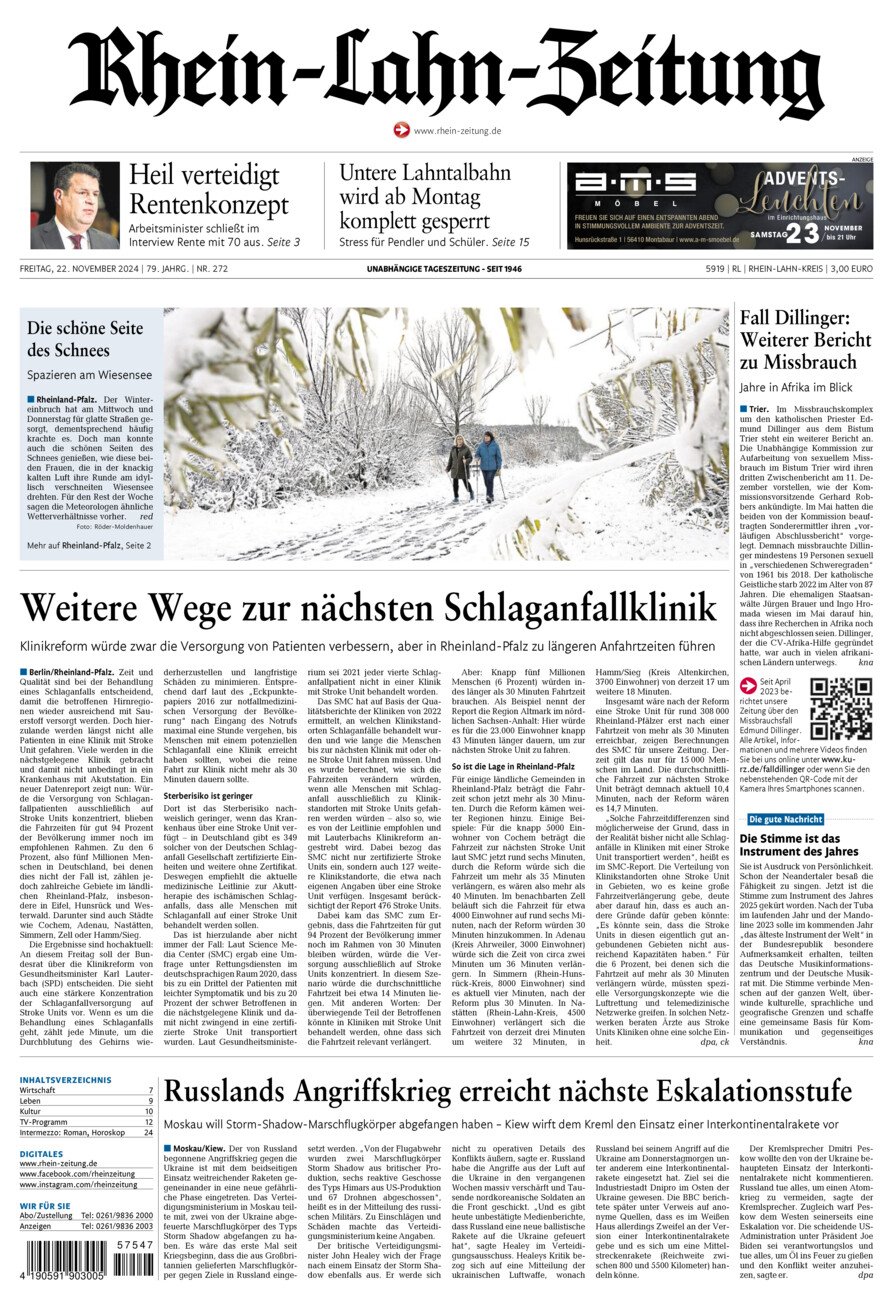 Rhein-Lahn-Zeitung vom Freitag, 22.11.2024