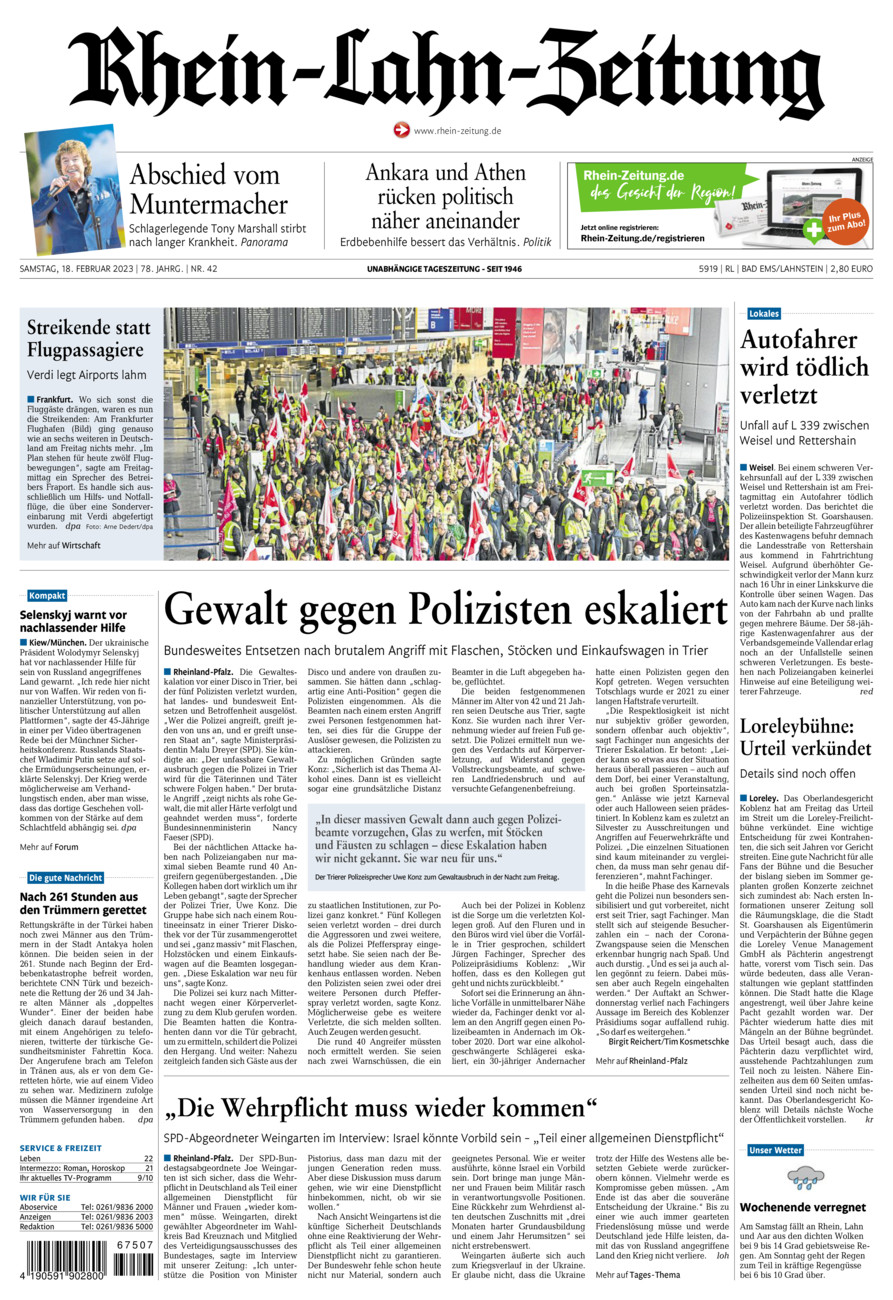 Rhein-Lahn-Zeitung vom Samstag, 18.02.2023