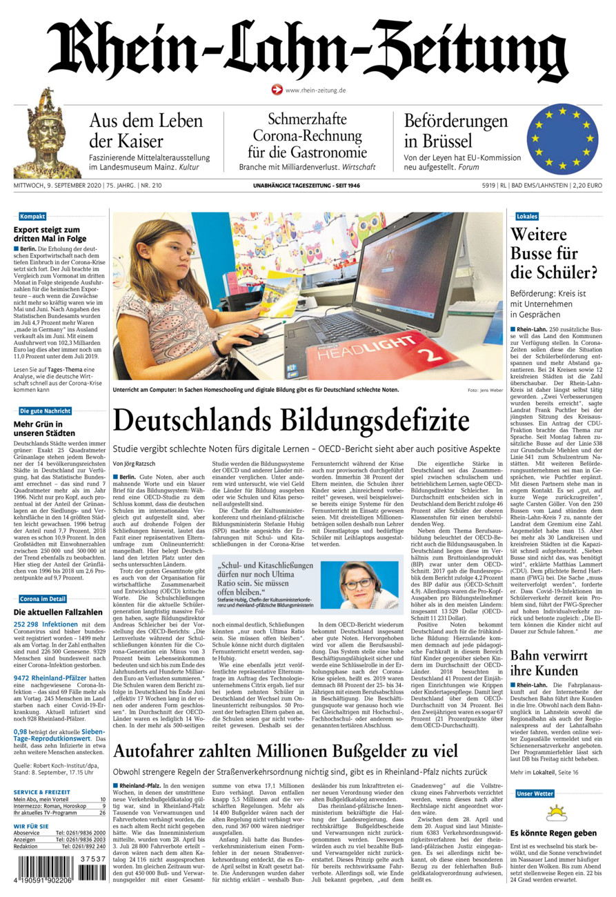 Rhein-Lahn-Zeitung vom Mittwoch, 09.09.2020