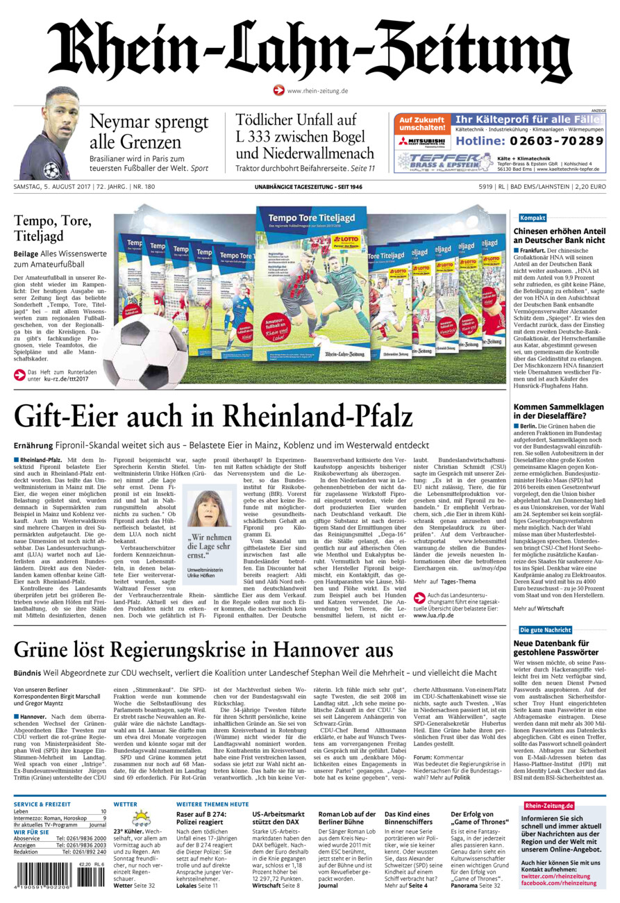 Rhein-Lahn-Zeitung vom Samstag, 05.08.2017