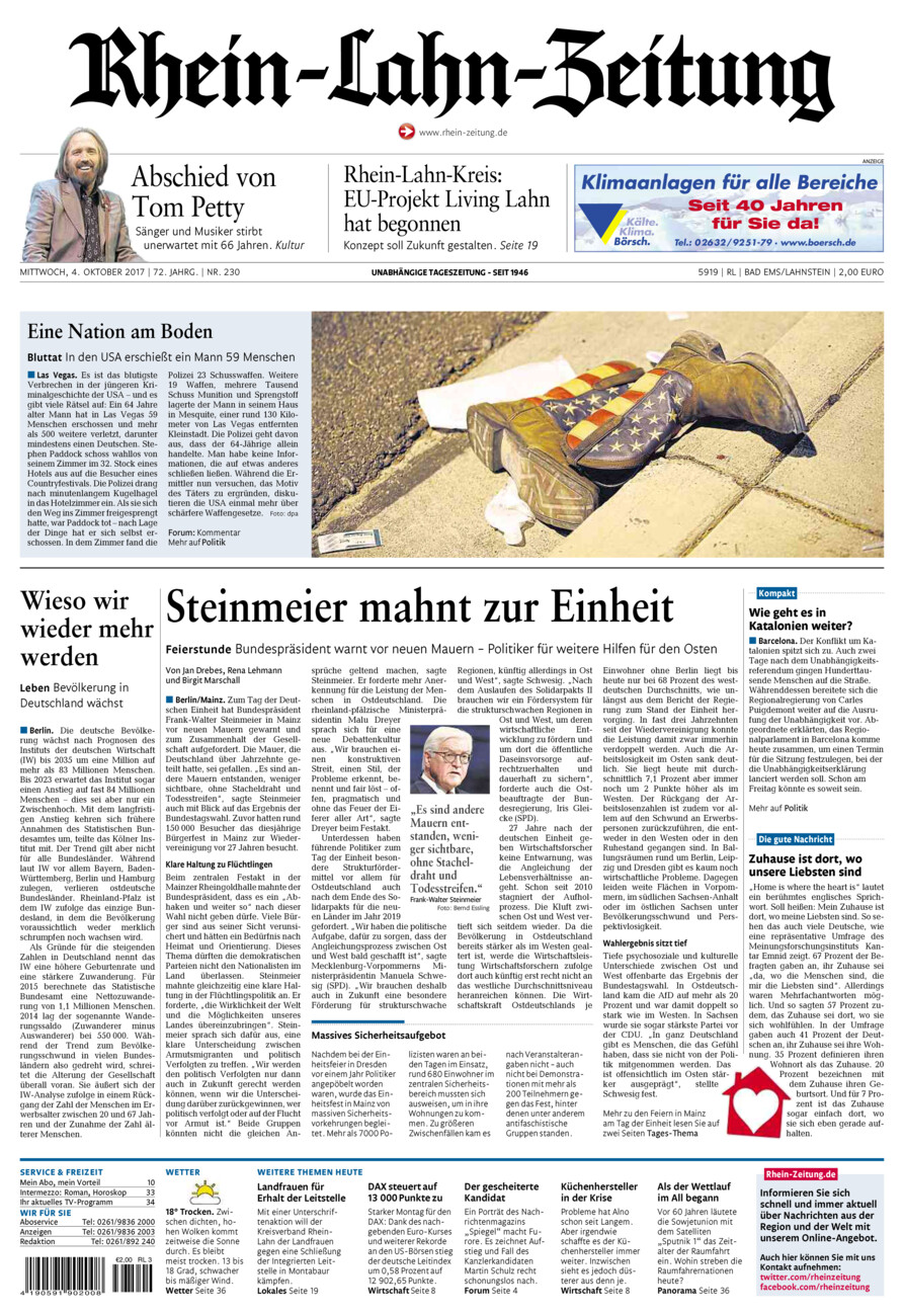 Rhein-Lahn-Zeitung vom Mittwoch, 04.10.2017