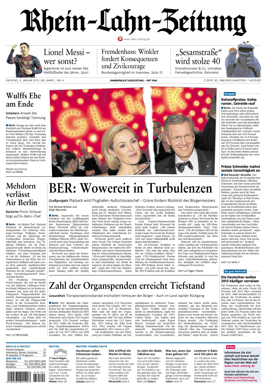Rhein-Lahn-Zeitung vom Dienstag, 08.01.2013