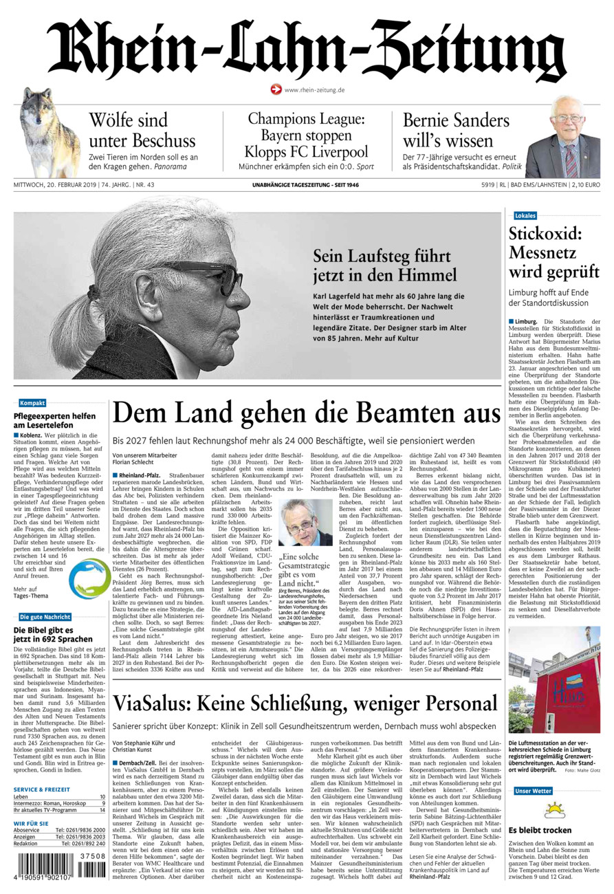 Rhein-Lahn-Zeitung vom Mittwoch, 20.02.2019