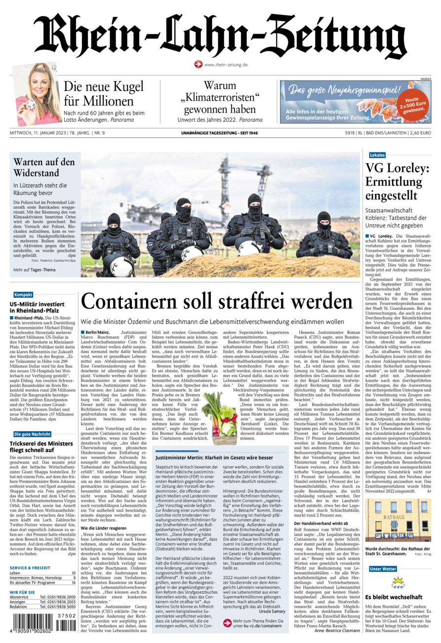 Rhein-Lahn-Zeitung vom Mittwoch, 11.01.2023