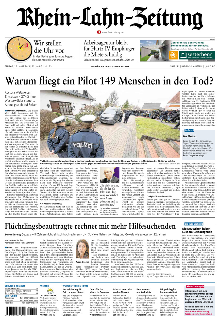 Rhein-Lahn-Zeitung vom Freitag, 27.03.2015