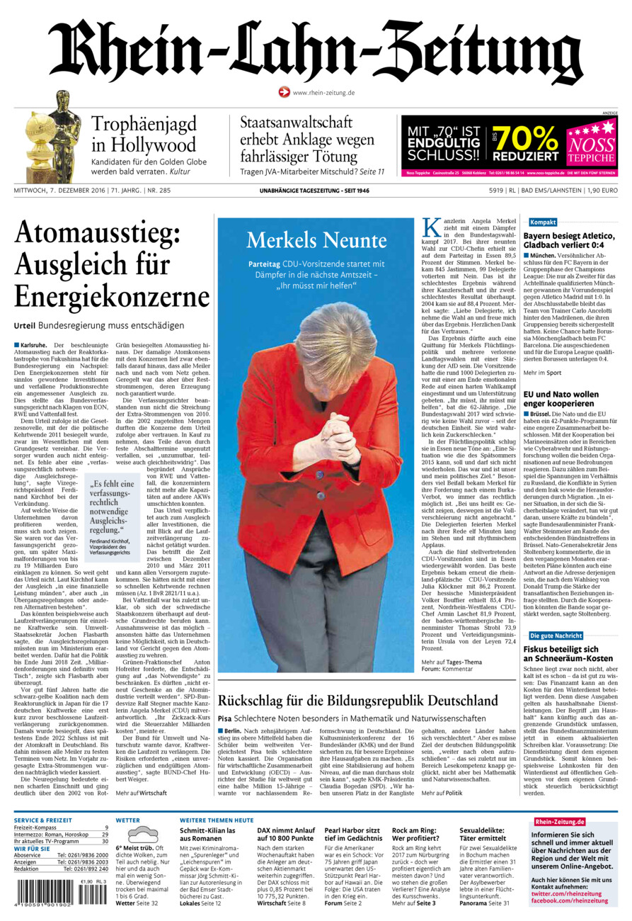 Rhein-Lahn-Zeitung vom Mittwoch, 07.12.2016
