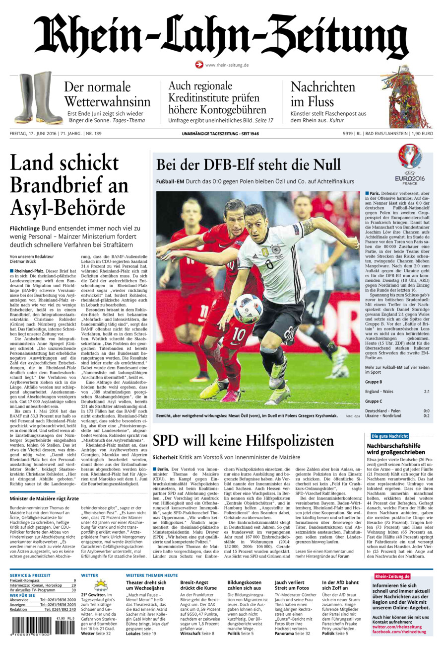 Rhein-Lahn-Zeitung vom Freitag, 17.06.2016