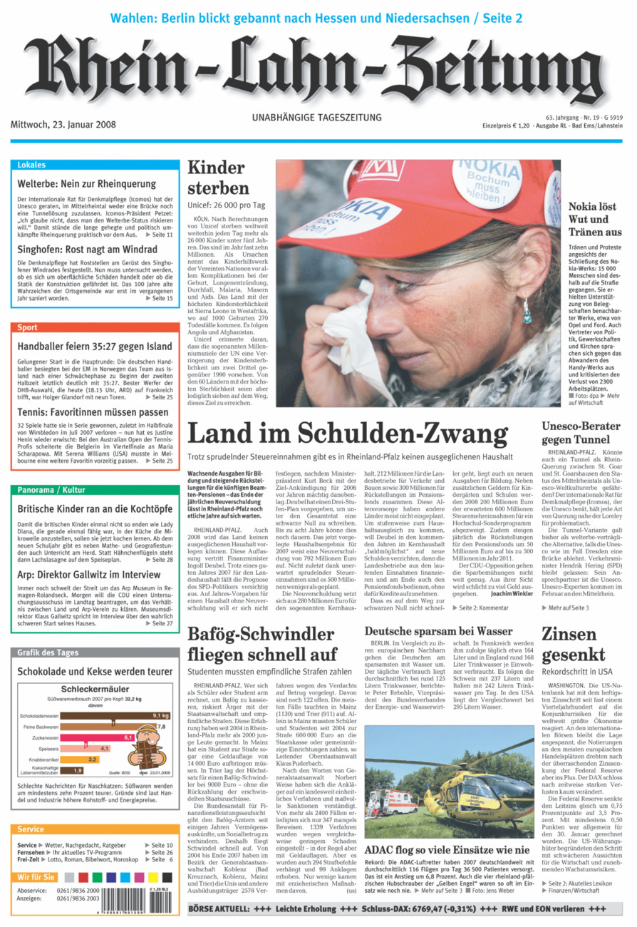 Rhein-Lahn-Zeitung vom Mittwoch, 23.01.2008