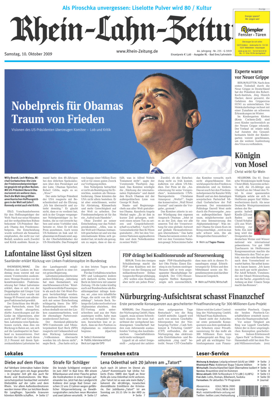 Rhein-Lahn-Zeitung vom Samstag, 10.10.2009