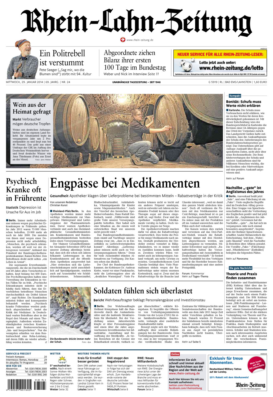 Rhein-Lahn-Zeitung vom Mittwoch, 29.01.2014